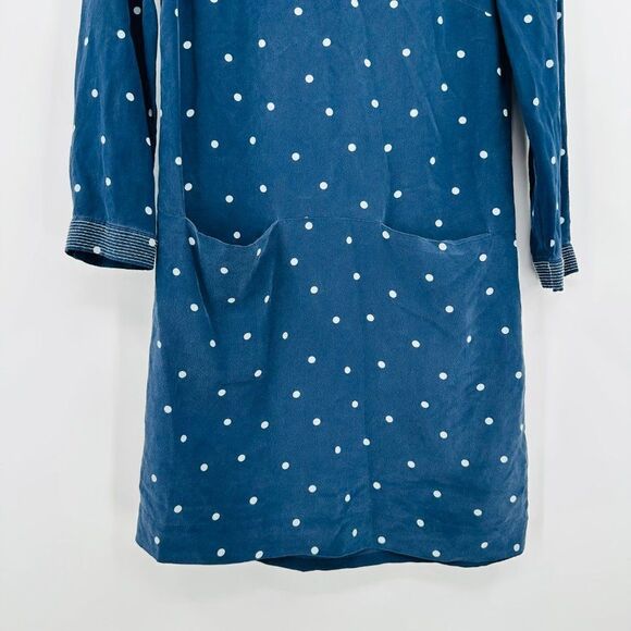 J. Crew Size 00 Navy Blue & White Polka Dot 100% Silk 3/4 Sleeve Shift Dress - Picture 5 of 11